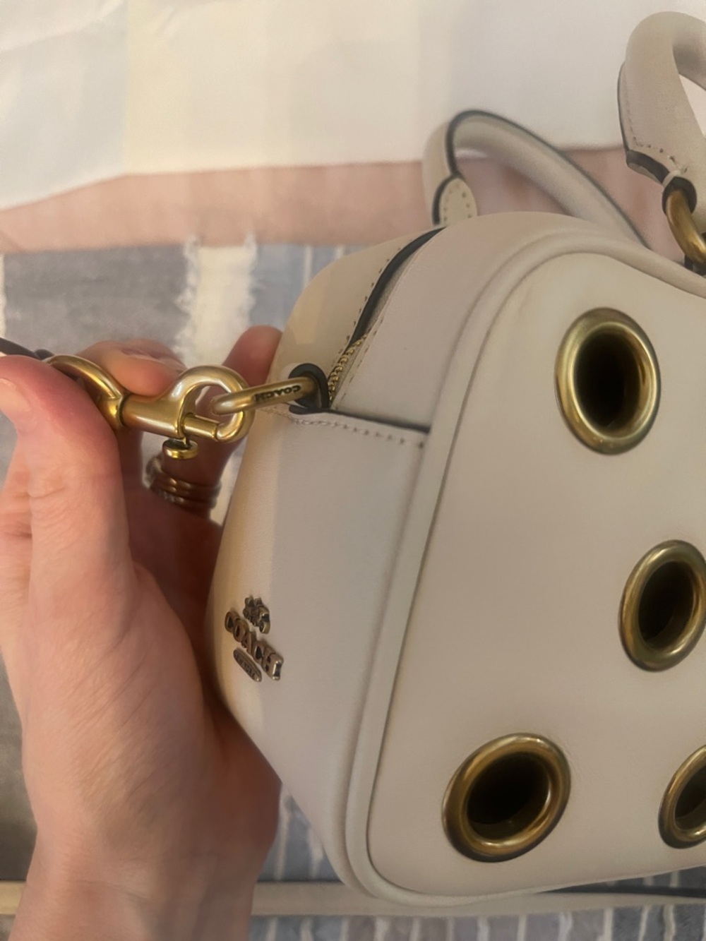Coach Cream Leather Satchel mini  with Gold Grommets - Picture 7 of 16